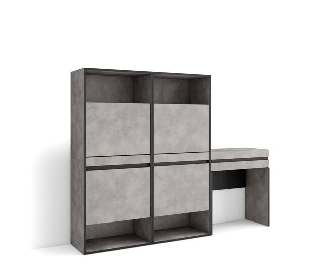Zapatero, armario zapatos botas, 190x35x145cm, dormitorio, habitación, tocador, estilo moderno, cemento