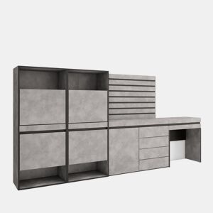 Sapateira, Organização Armazenamento, 297x35x145cm, Para quarto, dormitório, Cómoda, Tiras Deco. Madeira, Toucador, Estilo moderno, Cimento