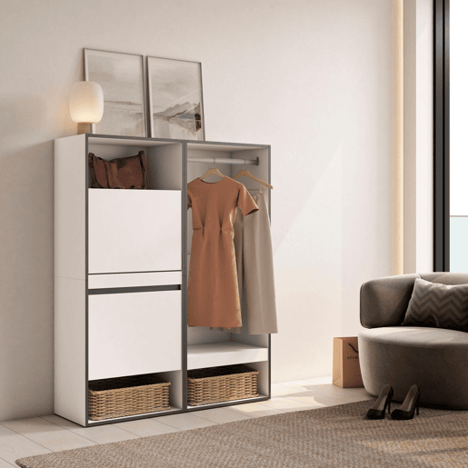 Sapateira, Organização Armazenamento, 120x35x145cm, Para quarto, dormitório, Roupeiro aberto, Estilo moderno, Branco