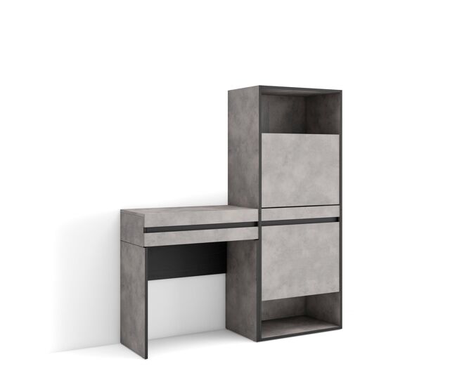 Zapatero, armario zapatos botas, 130x35x145cm, dormitorio, habitación, tocador, estilo moderno, cemento
