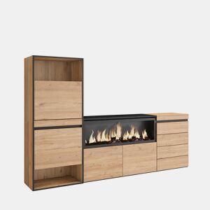 Sapateira, Organização Armazenamento, 224x35x145cm, Para quarto, dormitório, Lareira eléctrica XXL, Cómoda, Estilo moderno, Carvalho