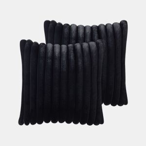 Conjunto de 2 almofadas decorativas RAKYA Imitação de pele 45 x 45 cm Preto Às riscas