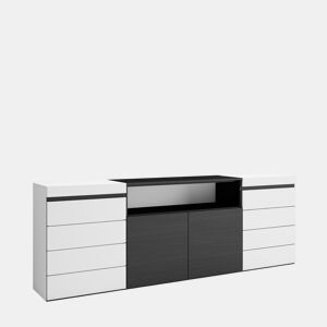 Cómoda, Com Gavetas, Armazenamento, 214x35x75cm, Para quarto, dormitório, Camiseiro, Estilo moderno, Branco e preto