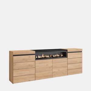Cómoda, Com Gavetas, Armazenamento, 214x35x75cm, Para quarto, dormitório, Lareira eléctrica, Estilo moderno, Carvalho