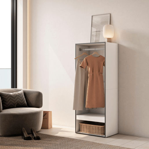 Roupeiro aberto, Guarda-roupa,Armário aberto, 60x35x145cm, Para quarto, dormitório, Barra e Prateleira, Estilo moderno, Branco Roupeiro aberto, Guarda-roupa,Armário aberto, 60x35x145cm, Para quarto, dormitório, Barra e Prateleira, Estilo moderno, Branco