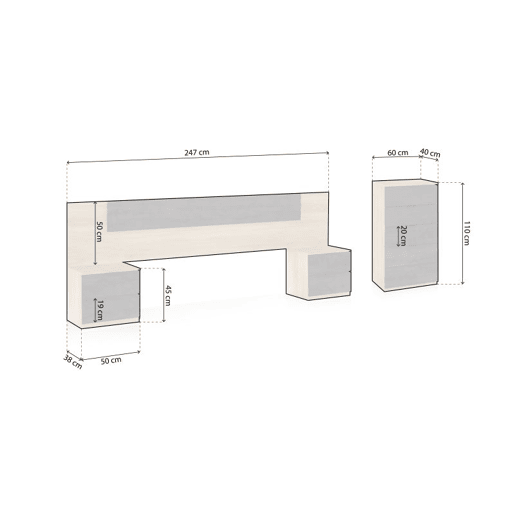 Dormitorio Akari Carvalho canadiano - Ferrugem 247 x 95 x 38 cm