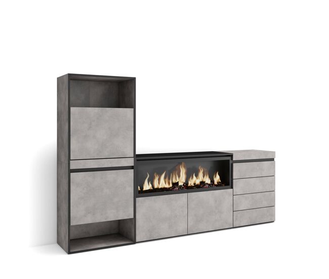 Zapatero, armario zapatos botas, 224x35x145cm, dormitorio, habitación, chimenea eléctrica xxl, cómoda, cajonera, estilo moderno, cemento