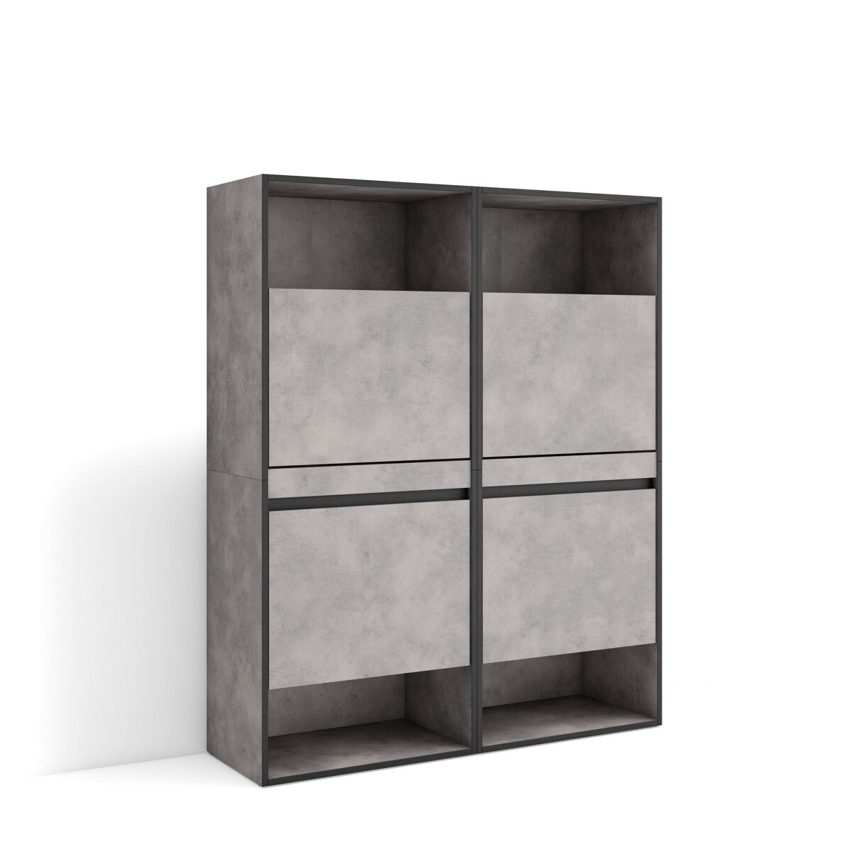 Zapatero, armario zapatos botas, 120x35x145cm, dormitorio, habitación, mueble auxiliar, estilo moderno, cemento