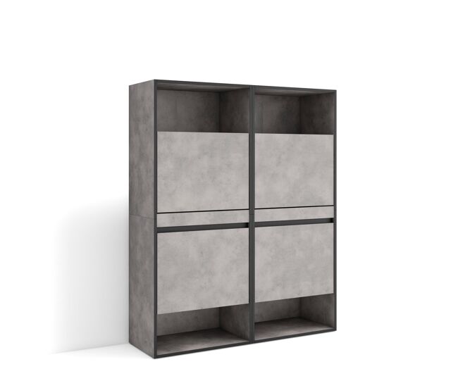 Zapatero, armario zapatos botas, 120x35x145cm, dormitorio, habitación, mueble auxiliar, estilo moderno, cemento