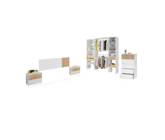 Dormitorio compuesto por 5 piezas en blanco artik y natur nitza 5c plus blanco artik (blanco mate) - natur 166 x 50 x 3 cm