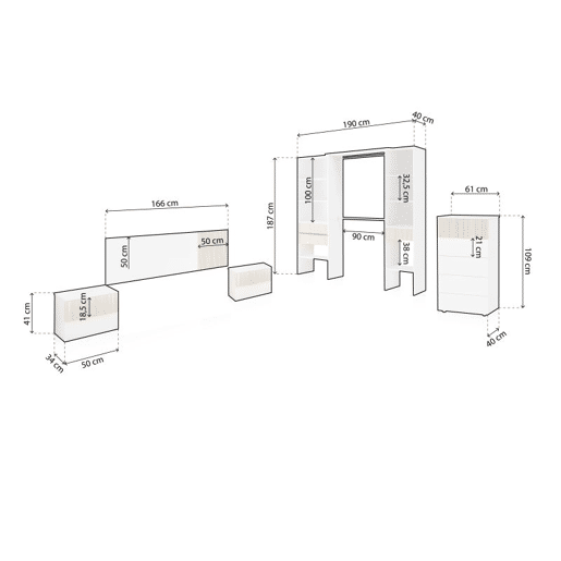 Quarto Nitza 5C Plus Blanco Artik (Blanco Mate) - Natur 166 x 50 x 3 cm