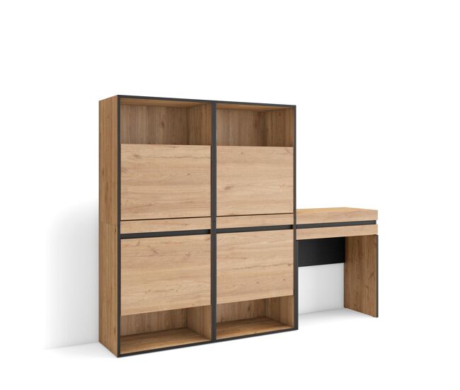Zapatero, armario zapatos botas, 190x35x145cm, dormitorio, habitación, tocador, estilo moderno, roble