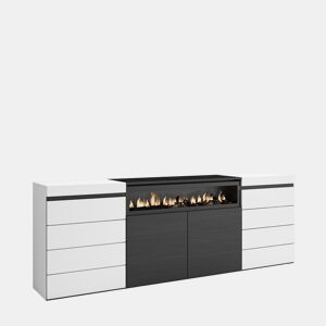 Cómoda, Com Gavetas, Armazenamento, 214x35x75cm, Para quarto, dormitório, Lareira eléctrica, Estilo moderno, Branco e preto