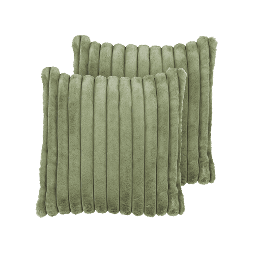 Conjunto de 2 almofadas decorativas RAKYA Imitação de pele 45 x 45 cm Verde Às riscas Conjunto de 2 almofadas decorativas RAKYA Imitação de pele 45 x 45 cm Verde Às riscas