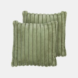 Conjunto de 2 almofadas decorativas RAKYA Imitação de pele 45 x 45 cm Verde Às riscas