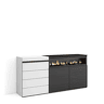 Cómoda, Com Gavetas, Armazenamento, 157x35x75cm, Para quarto, dormitório, Lareira eléctrica, Estilo moderno, Branco e preto