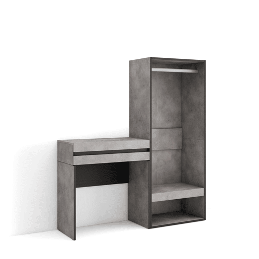 Mesa consola de entrada, Mesa auxiliar para entrada, 130x35x145cm, Com gaveta, Roupeiro aberto, Estilo moderno, Cimento Mesa consola de entrada, Mesa auxiliar para entrada, 130x35x145cm, Com gaveta, Roupeiro aberto, Estilo moderno, Cimento