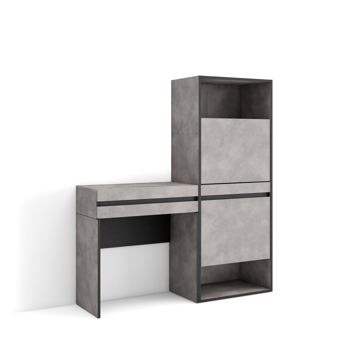 Consola entrada, mueble con cajón, 130x35x145cm, recibidor, zapatero, estilo moderno, cemento