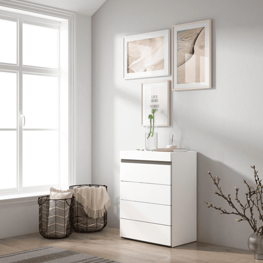 Cómoda, Com Gavetas, Armazenamento, 57x35x75cm, Para quarto, dormitório, Camiseiro, Estilo moderno, Branco e preto