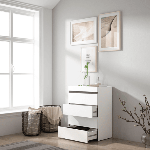 Cómoda, Com Gavetas, Armazenamento, 57x35x75cm, Para quarto, dormitório, Camiseiro, Estilo moderno, Branco e preto