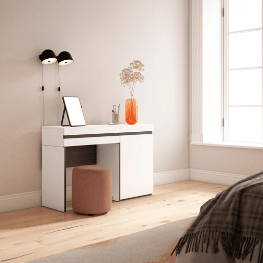 Toucador, Mesa com armazenamento, 121x35x75cm, Com gaveta, Quarto, Dormitório, Estilo moderno, Branco
