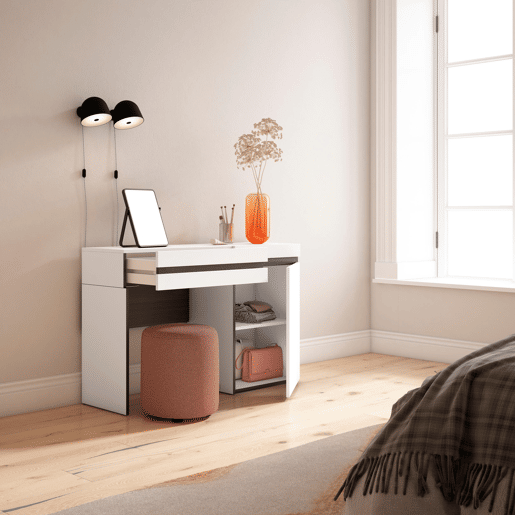 Toucador, Mesa com armazenamento, 121x35x75cm, Com gaveta, Quarto, Dormitório, Estilo moderno, Branco