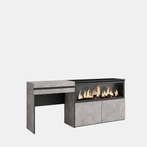 Toucador, Mesa com armazenamento, 177x35x75cm, Com gaveta, Lareira eléctrica XXL, Estilo moderno, Cimento