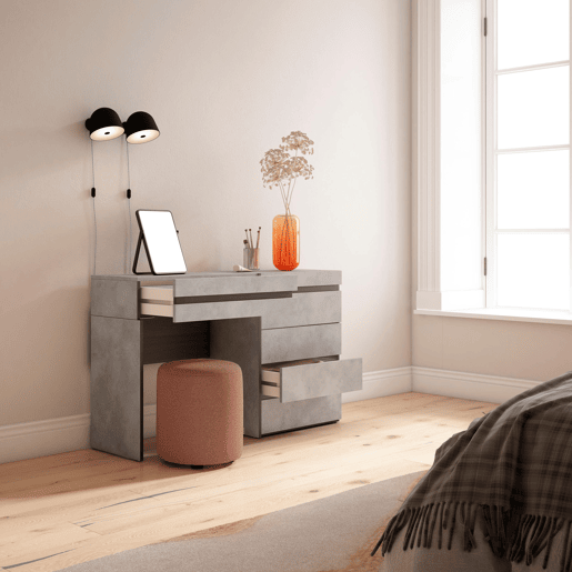 Toucador, Mesa com armazenamento, 127x35x75cm, Com gaveta, Cómoda, Estilo moderno, Cimento