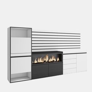 Sapateira, Organização Armazenamento, 274x35x145cm, Para quarto, dormitório, Lareira eléctrica XXL, Cómoda, Tiras Deco. Madeira, Estilo moderno, Branco
