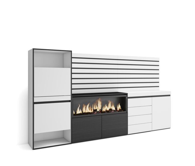 Zapatero, armario zapatos botas, 274x35x145cm, dormitorio, habitación, chimenea eléctrica xxl, cómoda, cajonera, listones decorativos, estilo moderno, blanco