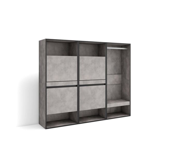 Zapatero, armario zapatos botas, 180x35x145cm, dormitorio, habitación, vestidor abierto, estilo moderno, cemento