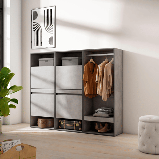 Sapateira, Organização Armazenamento, 180x35x145cm, Para quarto, dormitório, Roupeiro aberto, Estilo moderno, Cimento Sapateira, Organização Armazenamento, 180x35x145cm, Para quarto, dormitório, Roupeiro aberto, Estilo moderno, Cimento
