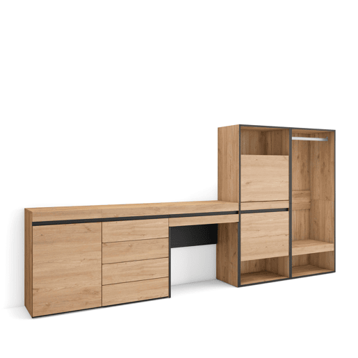 Sapateira, Organização Armazenamento, 297x35x145cm, Para quarto, dormitório, Roupeiro aberto, Cómoda, Toucador, Estilo moderno, Carvalho