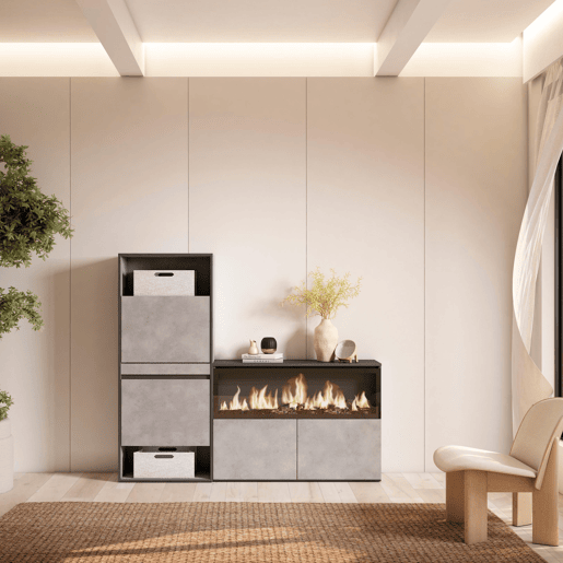 Sapateira, Organização Armazenamento, 167x35x145cm, Para quarto, dormitório, Lareira eléctrica XXL, Estilo moderno, Cimento Sapateira, Organização Armazenamento, 167x35x145cm, Para quarto, dormitório, Lareira eléctrica XXL, Estilo moderno, Cimento