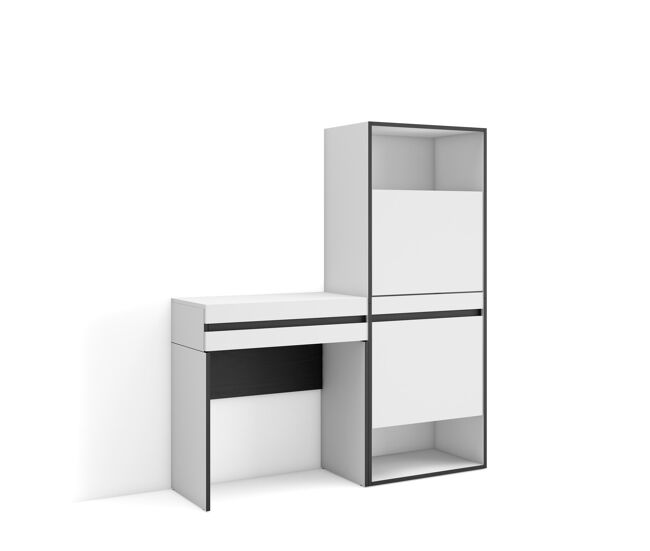 Consola entrada, mueble con cajón, 130x35x145cm, recibidor, zapatero, estilo moderno, blanco