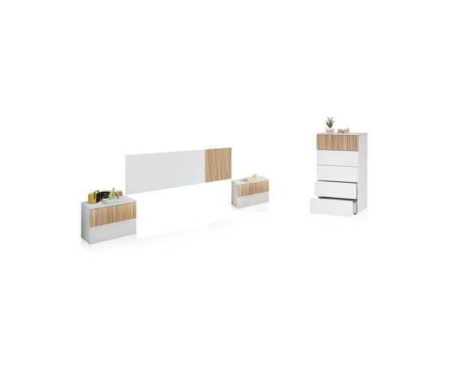 Dormitorio compuesto por 4 piezas en blanco artik y natur nitza 5c blanco artik (blanco mate) - natur 166 x 50 x 3 cm