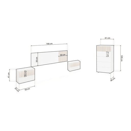 Quarto de dormir Nitza Blanco Artik (Blanco Mate) - Natur 166 x 50 x 3 cm