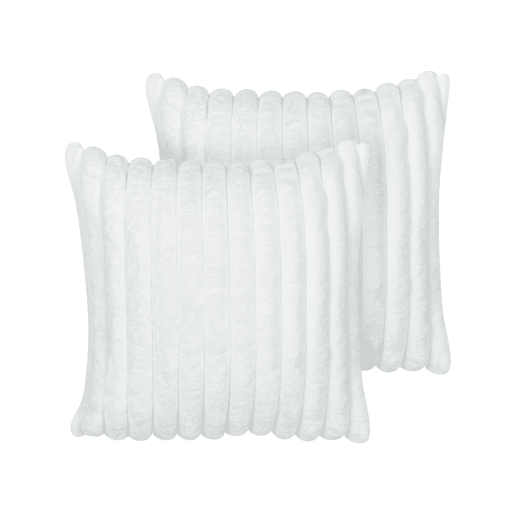 Conjunto de 2 almofadas decorativas RAKYA Imitação de pele 45 x 45 cm Branco Às riscas