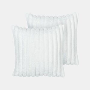 Conjunto de 2 almofadas decorativas RAKYA Imitação de pele 45 x 45 cm Branco Às riscas