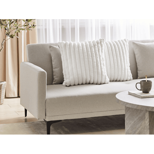 Conjunto de 2 almofadas decorativas RAKYA Imitação de pele 45 x 45 cm Branco Às riscas