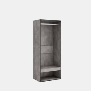 Roupeiro aberto, Guarda-roupa,Armário aberto, 60x35x145cm, Para quarto, dormitório, Barra e Prateleira, Estilo moderno, Cimento