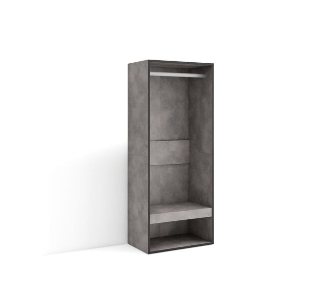 Vestidor abierto, ropa, zapatos, complementos, 60x35x145cm, dormitorio, habitación, armario, perchero, estilo moderno, cemento