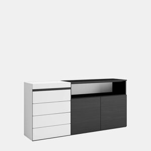 Cómoda, Com Gavetas, Armazenamento, 157x35x75cm, Para quarto, dormitório, Camiseiro, Estilo moderno, Branco e preto