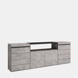Cómoda, Com Gavetas, Armazenamento, 214x35x75cm, Para quarto, dormitório, Camiseiro, Estilo moderno, Cimento