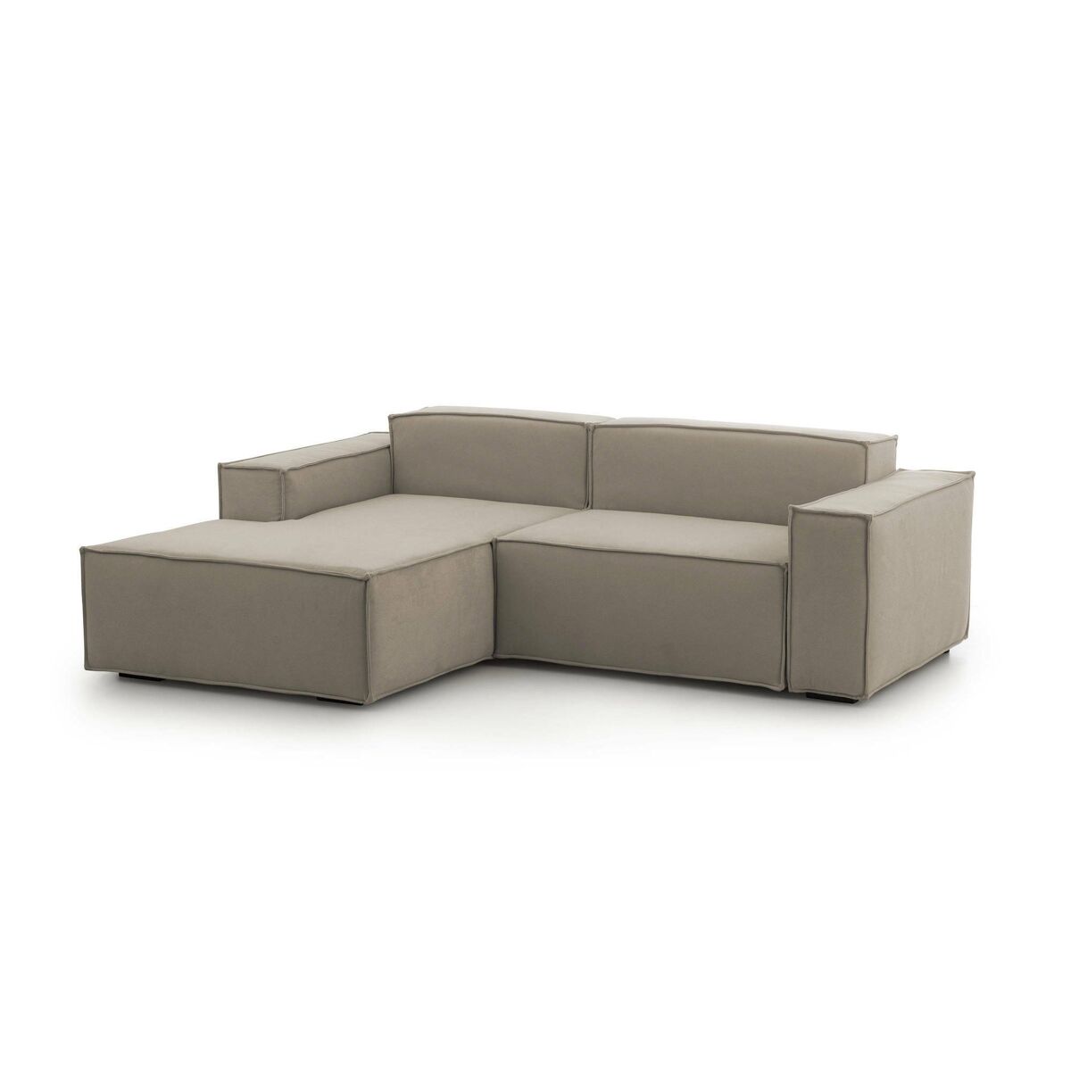 sofa fixo com peninsula de madeira