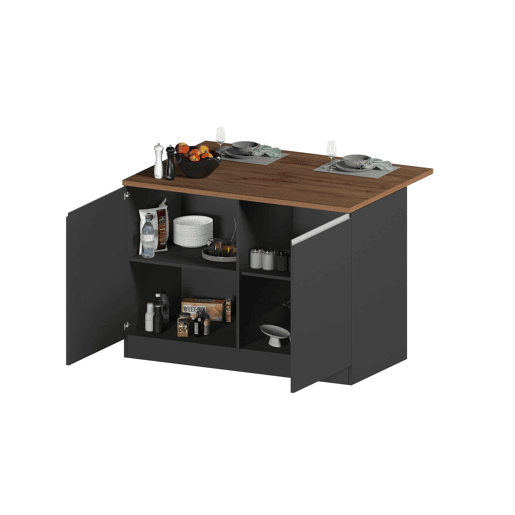 Ilha de cozinha Daffaticat, Armário multiuso, Móveis de cozinha, Mesa lateral, 100% Fabricado em Itália, 125x90h90 cm, Antracite e Carvalho