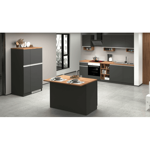 Ilha de cozinha Daffaticat, Armário multiuso, Móveis de cozinha, Mesa lateral, 100% Fabricado em Itália, 125x90h90 cm, Antracite e Carvalho