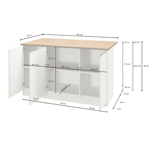 Ilha de Cozinha Modular em Madeira Nobilitada
