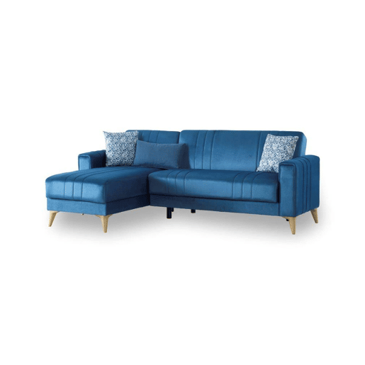 Sofá-Cama com Chaise Longue e Armazenamento em Tecido