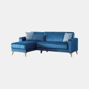 Sofá-Cama com Chaise Longue e Armazenamento em Tecido